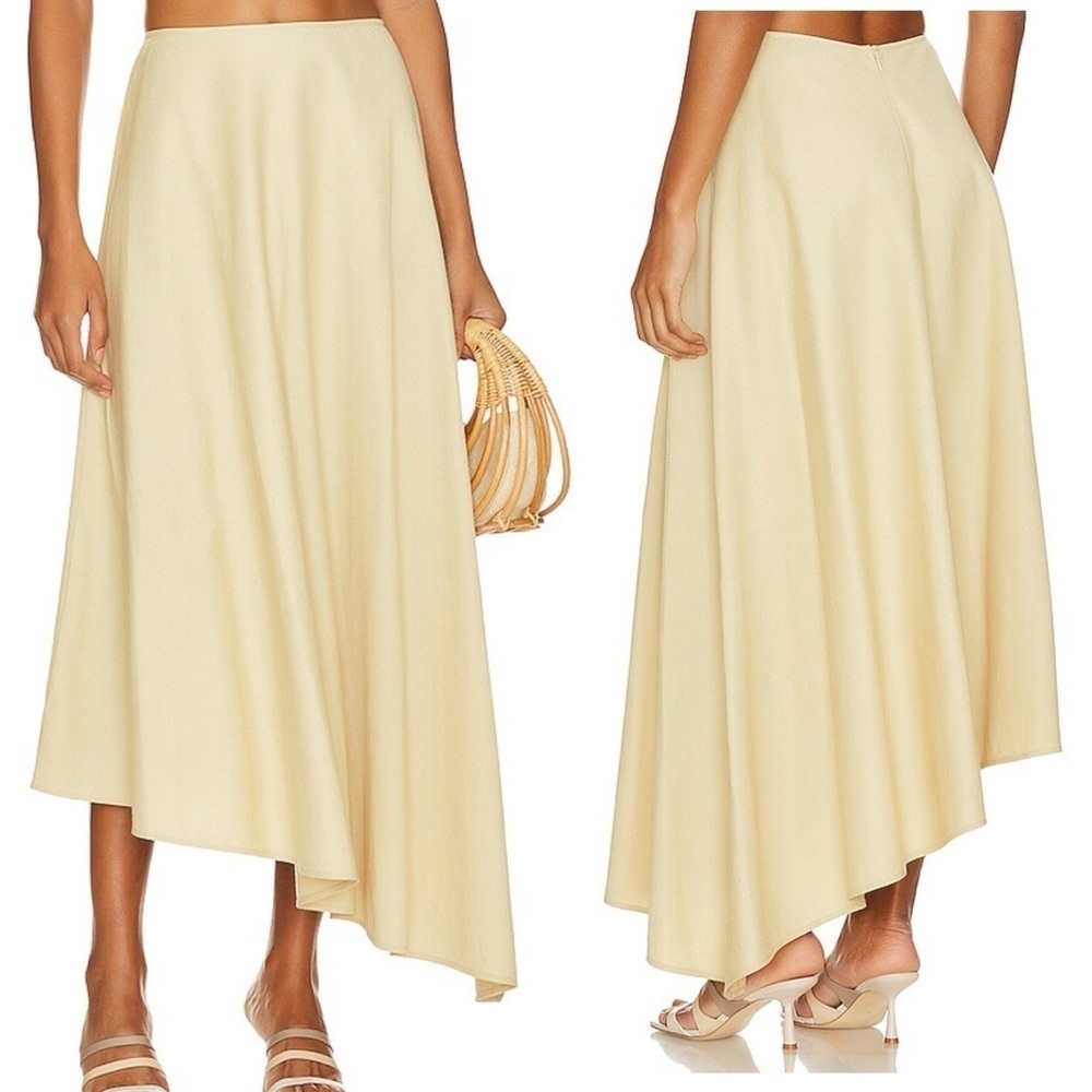 Revolve WeWoreWhat Asymmetrical Linen Blend Ivory Midi Skirt Size 14 New
